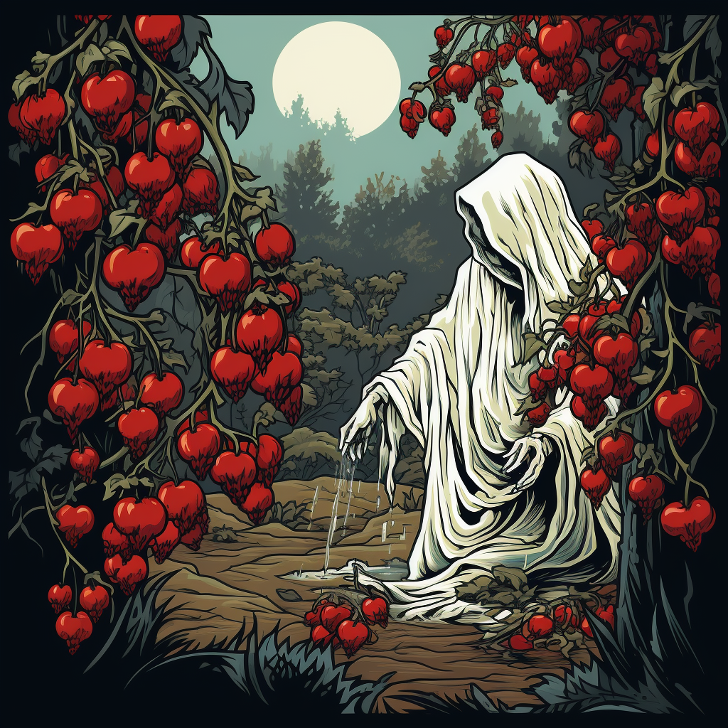 Ghost picking redcurrants in comic style