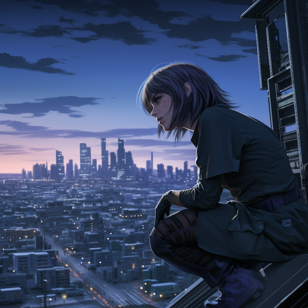 Major Motoko overlooking the cityscape