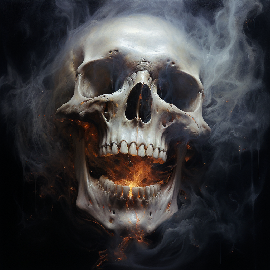 Eerie ghost skull melting, screaming, and smoking