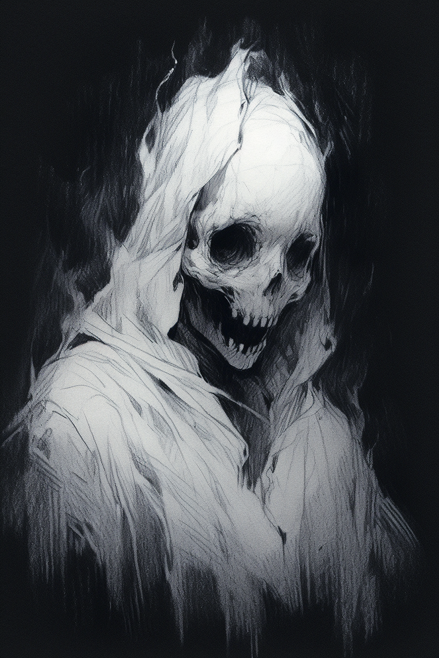 Scary ghost sketch on black paper