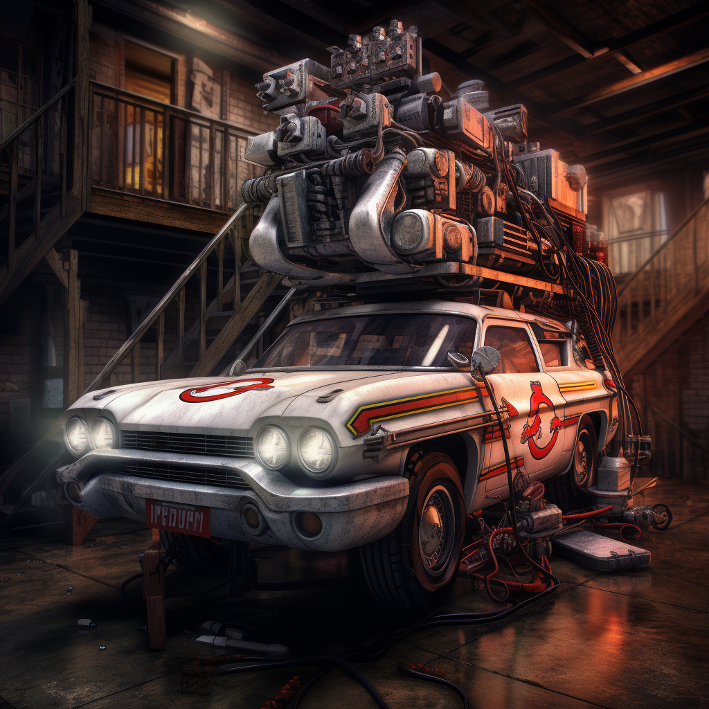 Ghostbusters Ectomobile on Car Lift