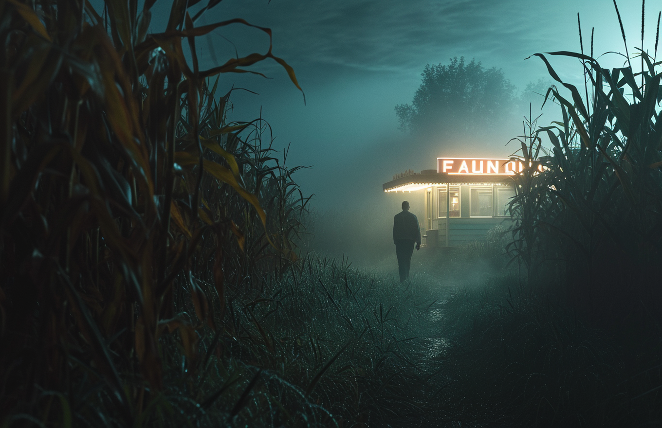 Ghostly 1950s Diner in Corn Field