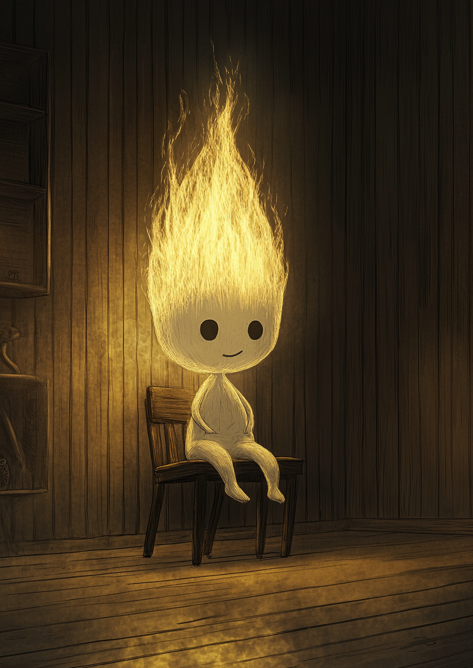 Ghostly child with flame hair