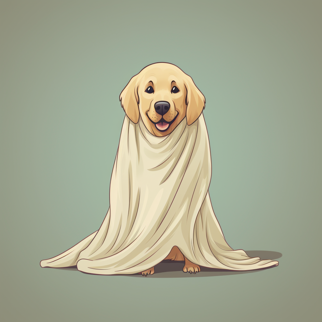 Cute golden retriever in ghost costume