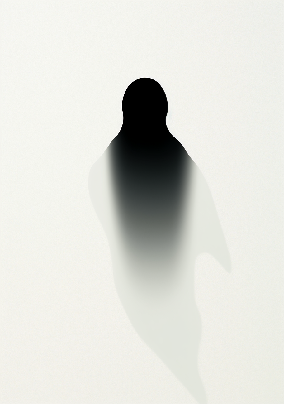 Minimalist ghostly shadow on white backdrop