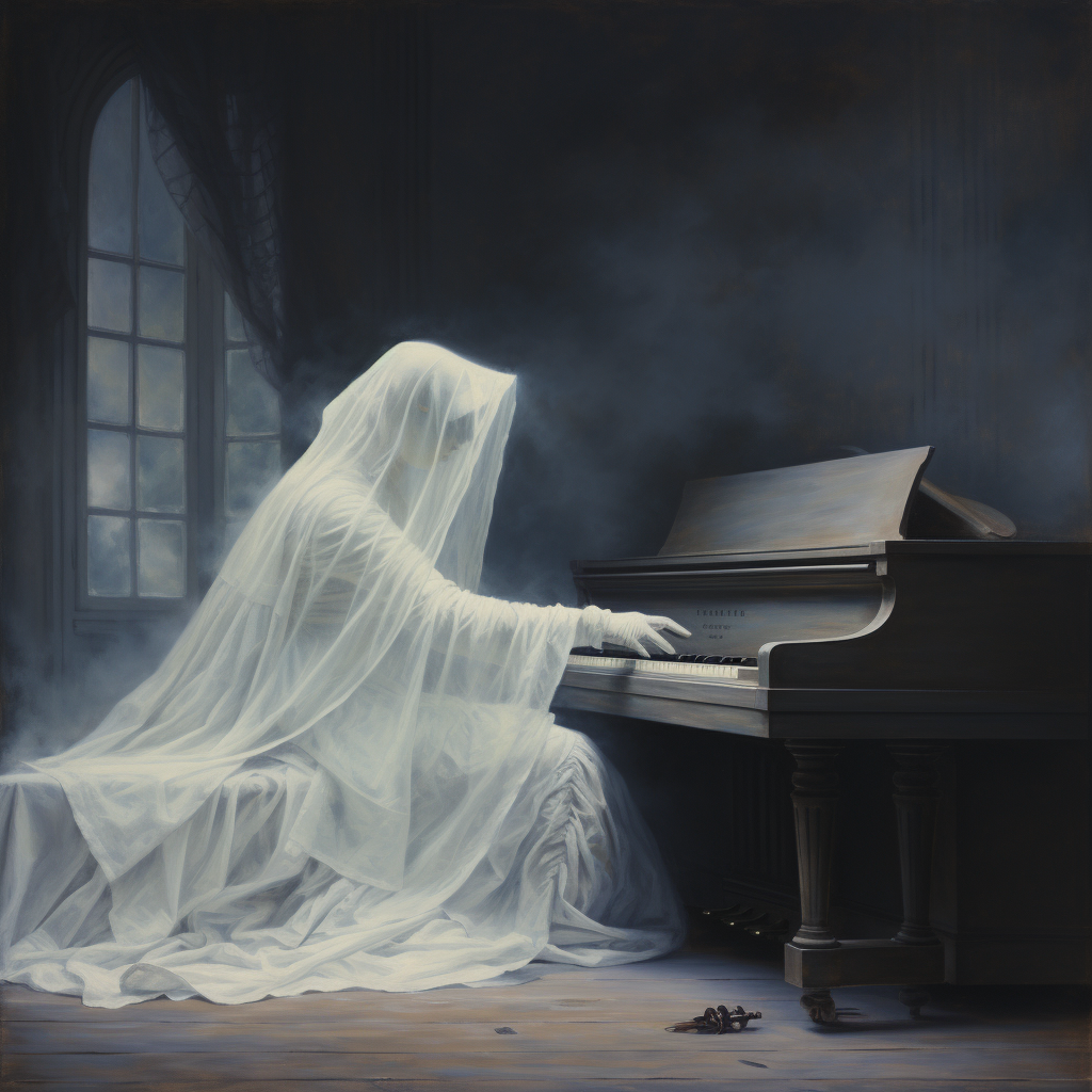 Beautiful Ghostly Woman Playing Piano Gracefully