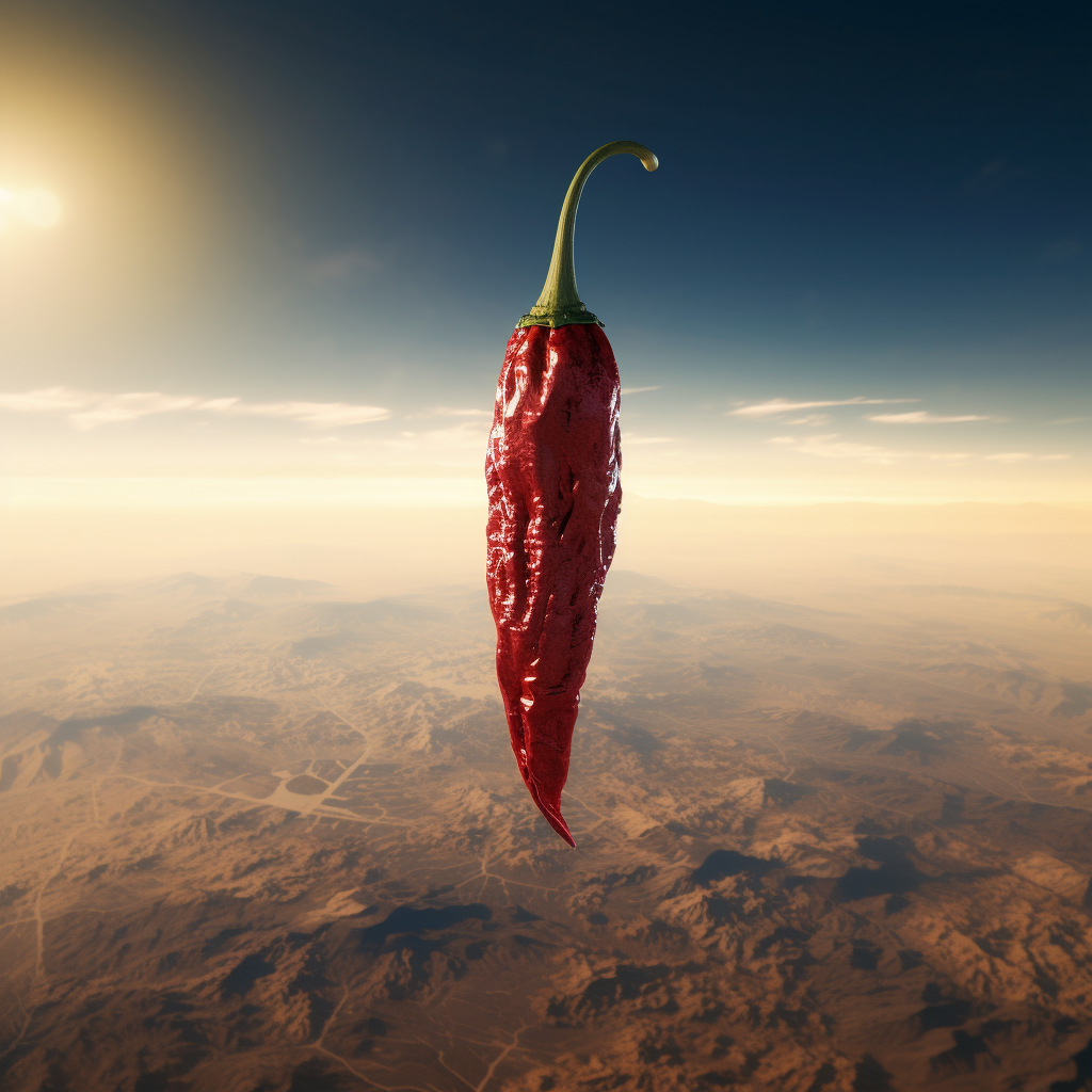 Fiery animated chilli in earth's atmosphere