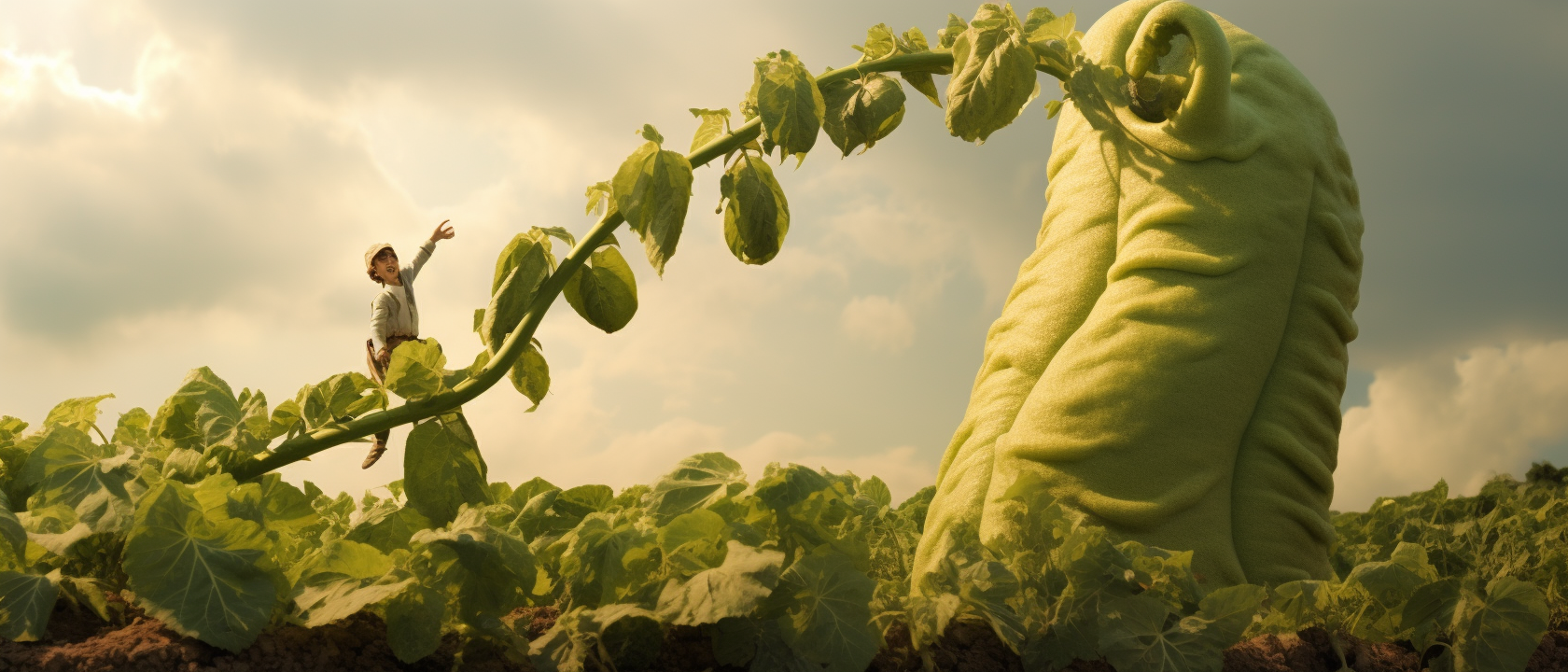 Close up of person chopping down giant beanstalk