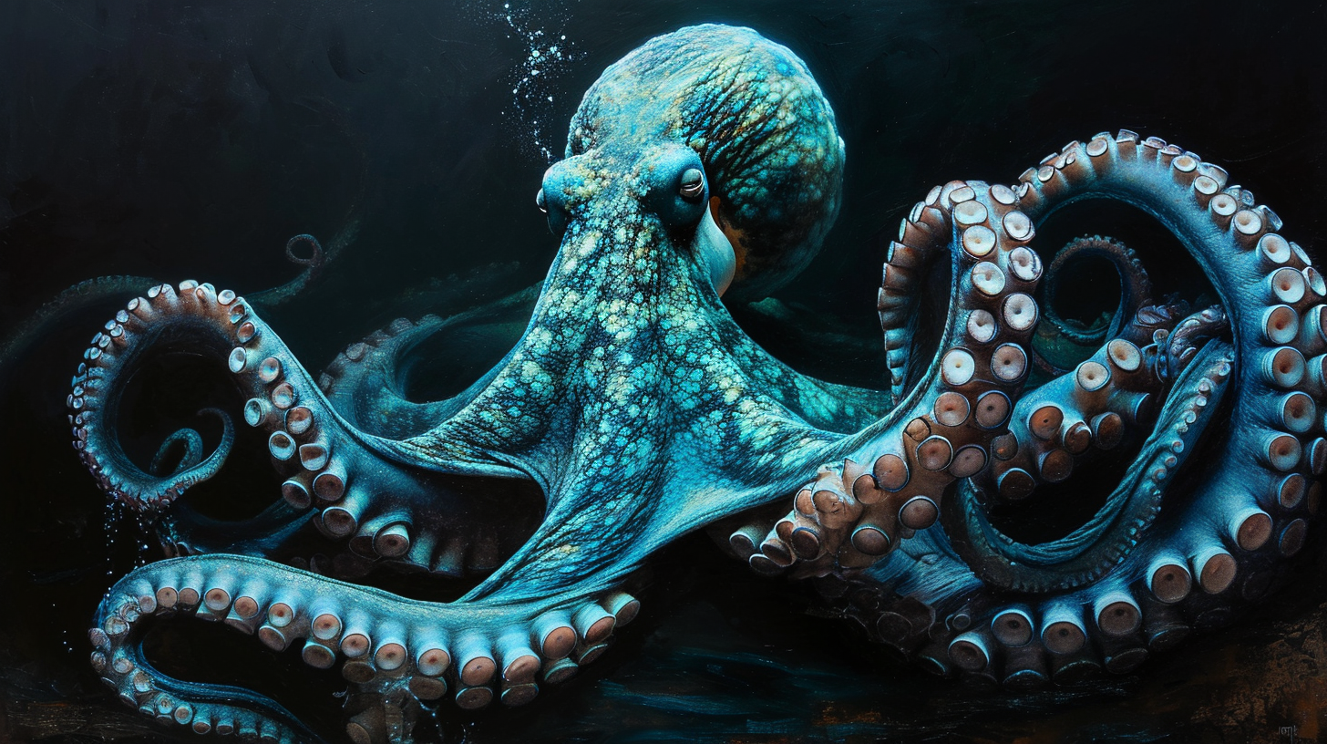 Image of a mesmerizing blue phosphorescent octopus