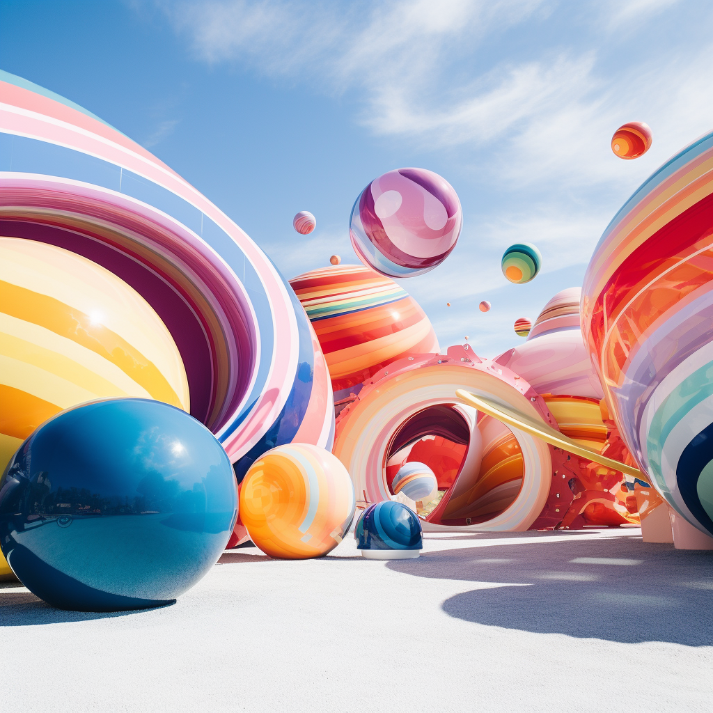 Vibrant fiberglass planets in play area