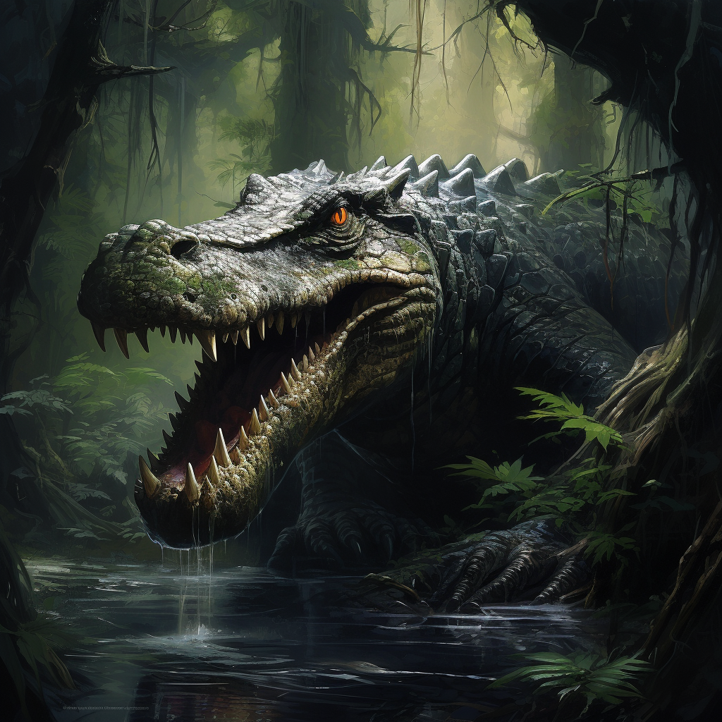 Giant Crocodile in Jungle Swamp