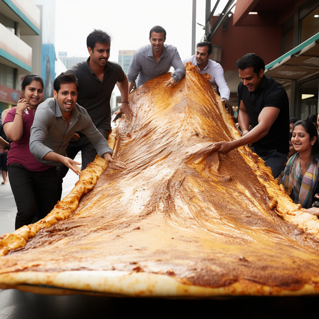 People sliding down a giant dosa