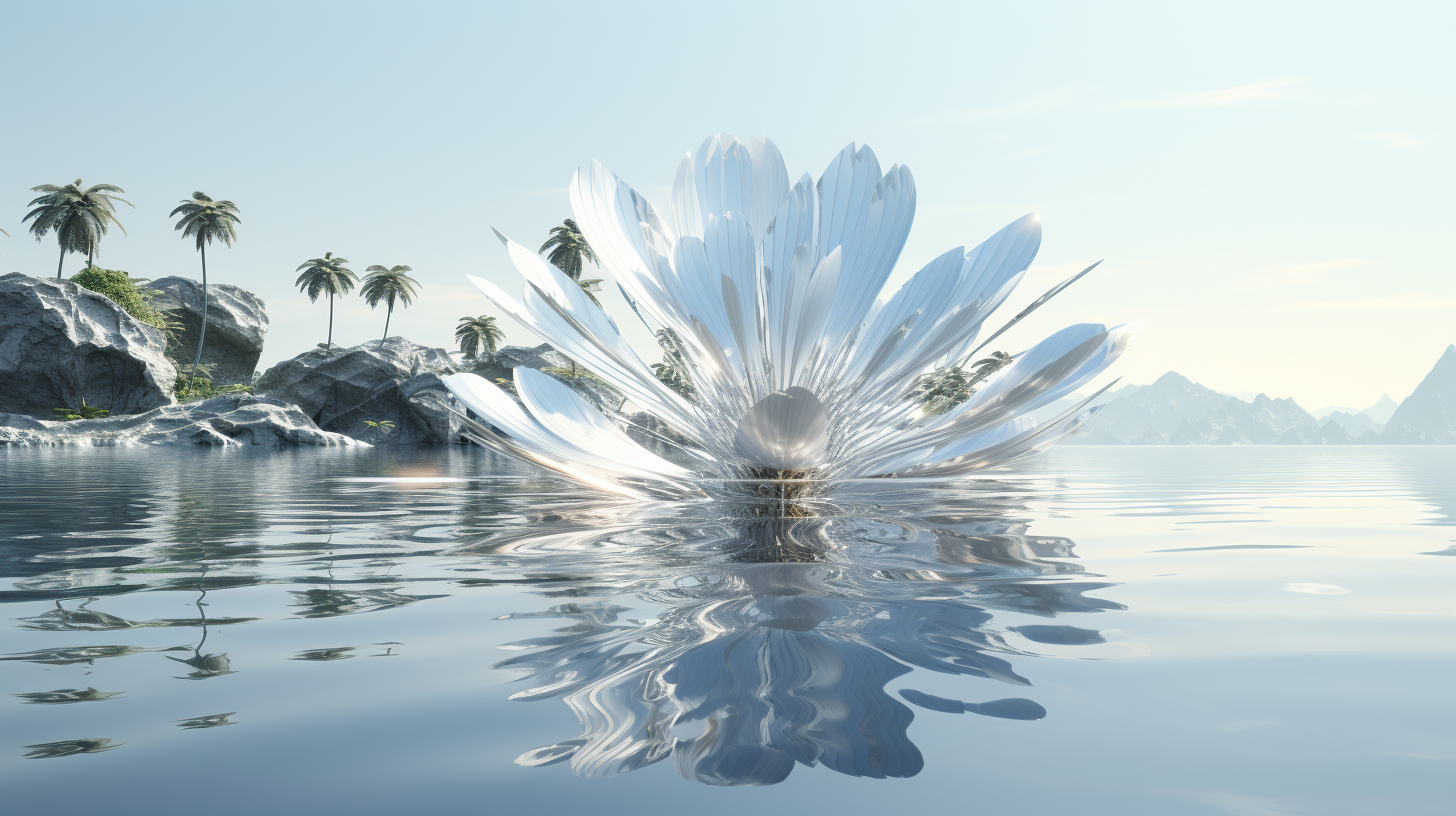 Giant Flower in Sea with Coconut Trees