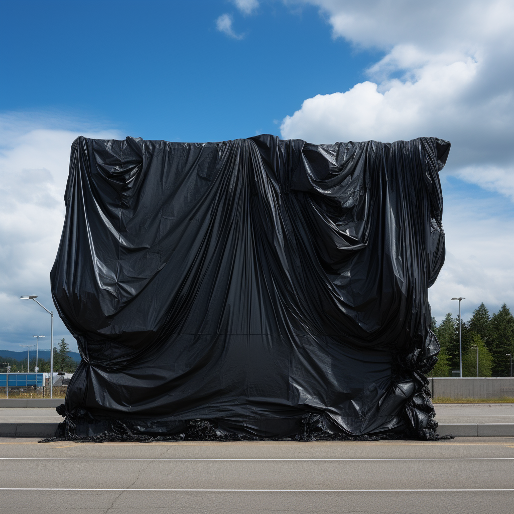 Giant garbage bag on billboard