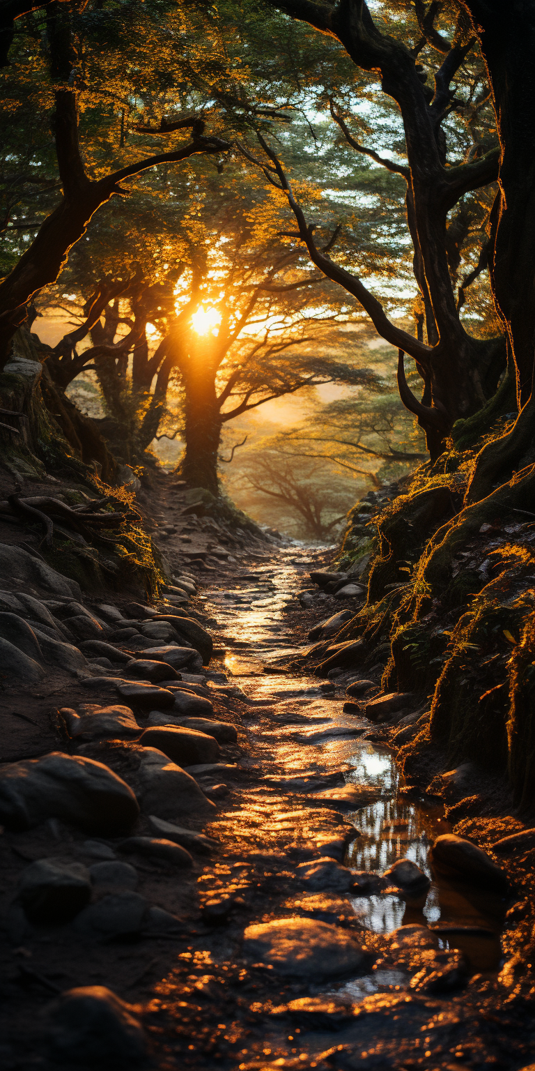 Majestic view of old trees and road