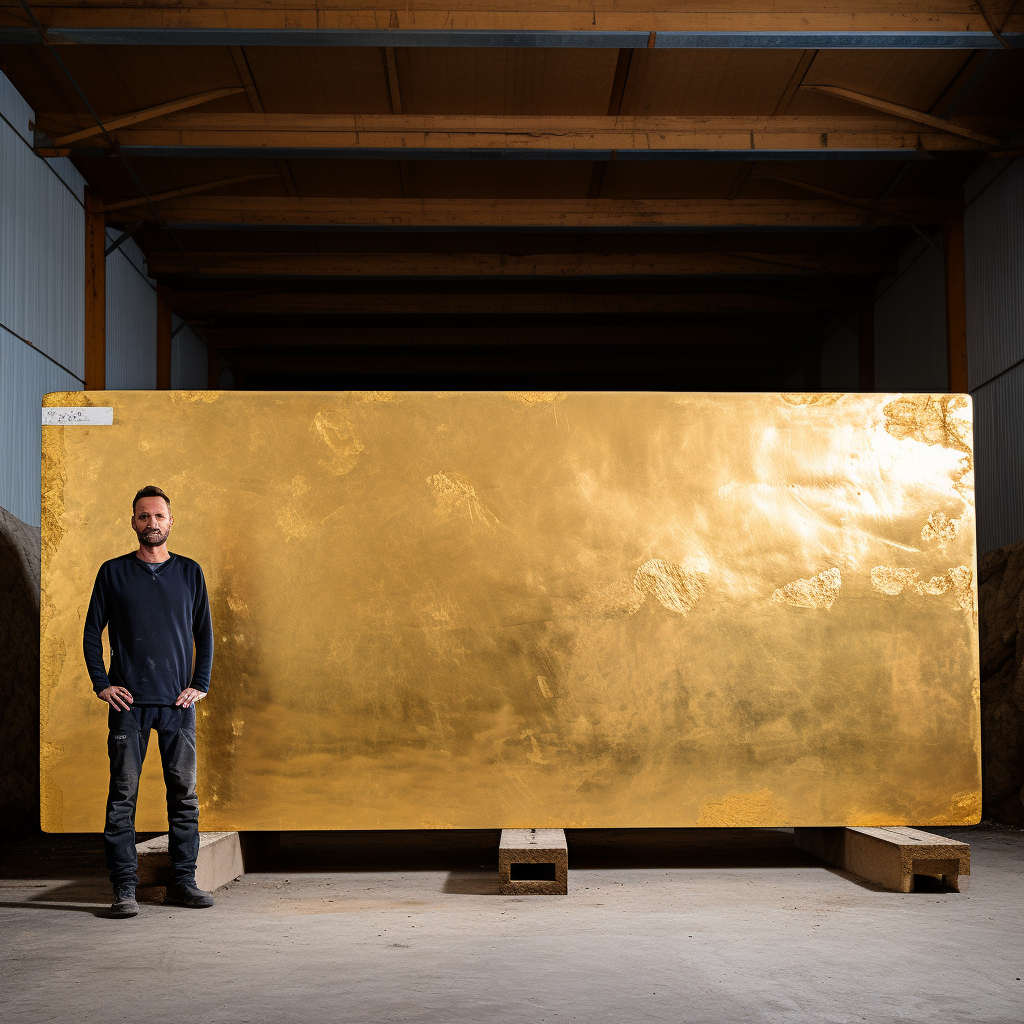 Man with Giant Gold Bar