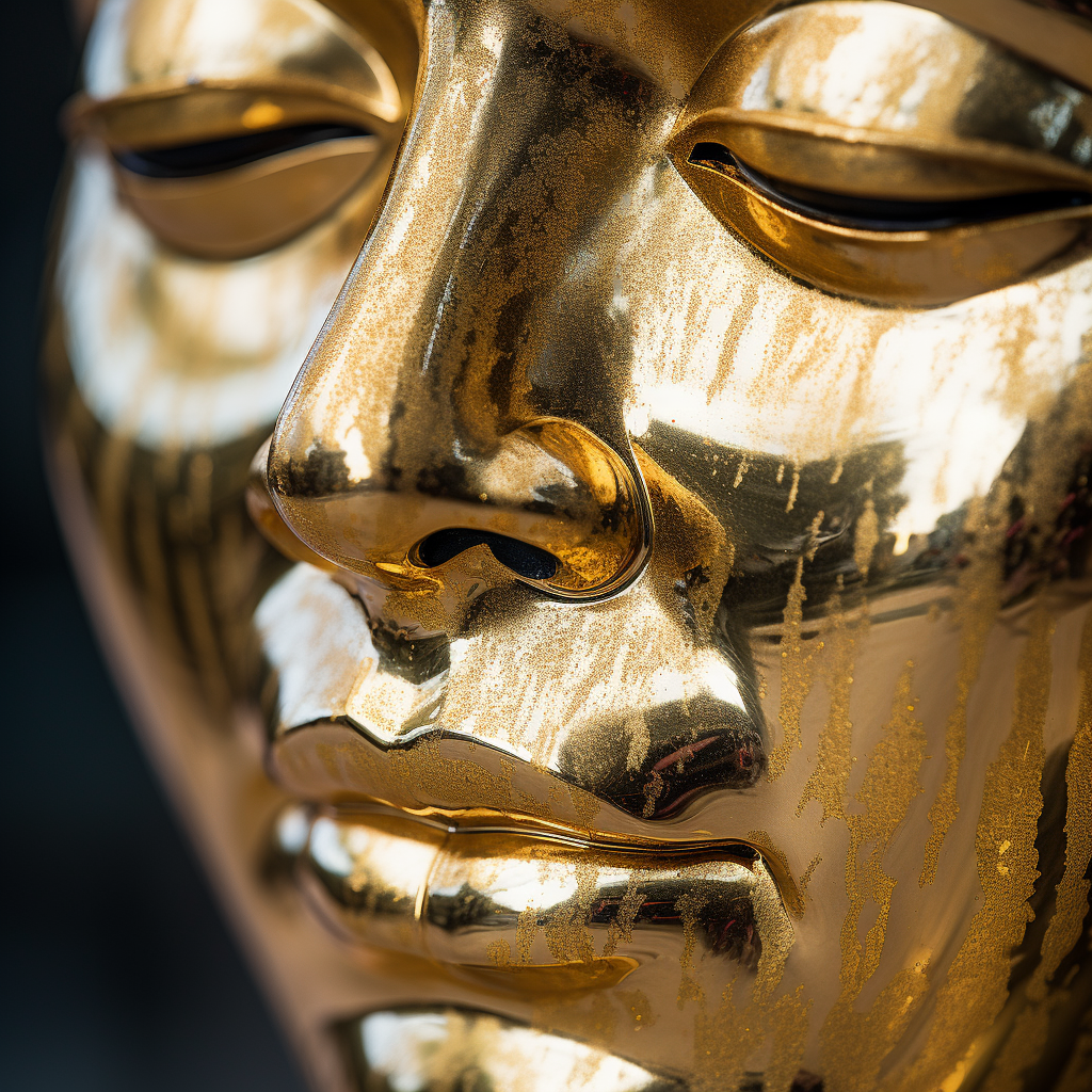 Giant golden Buddha face close-up