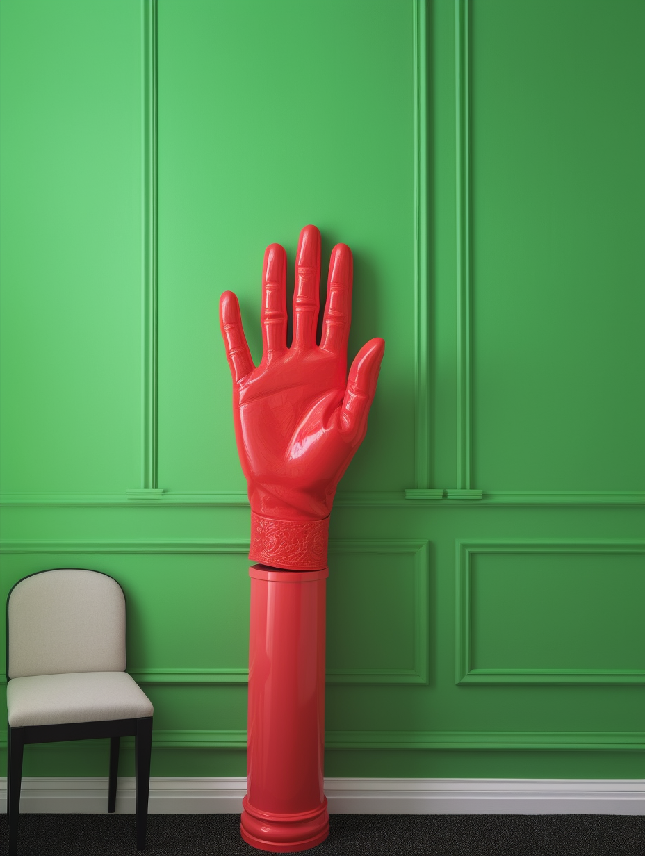 Giant Hand Painting with Red Gloves and Stockings