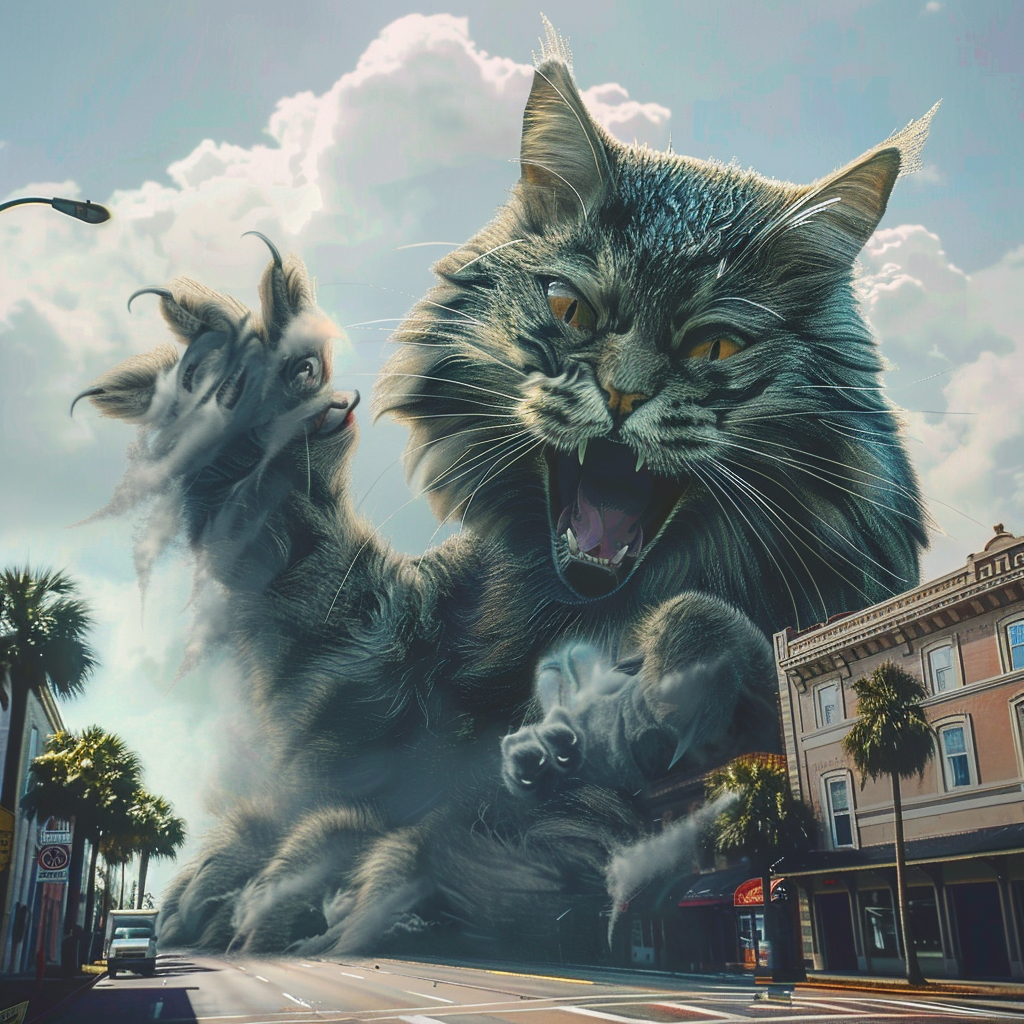 Huge cat monster attacking city