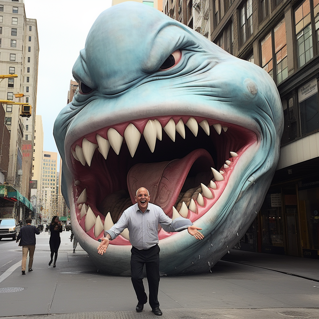 Smiling giant lollipop on New York street