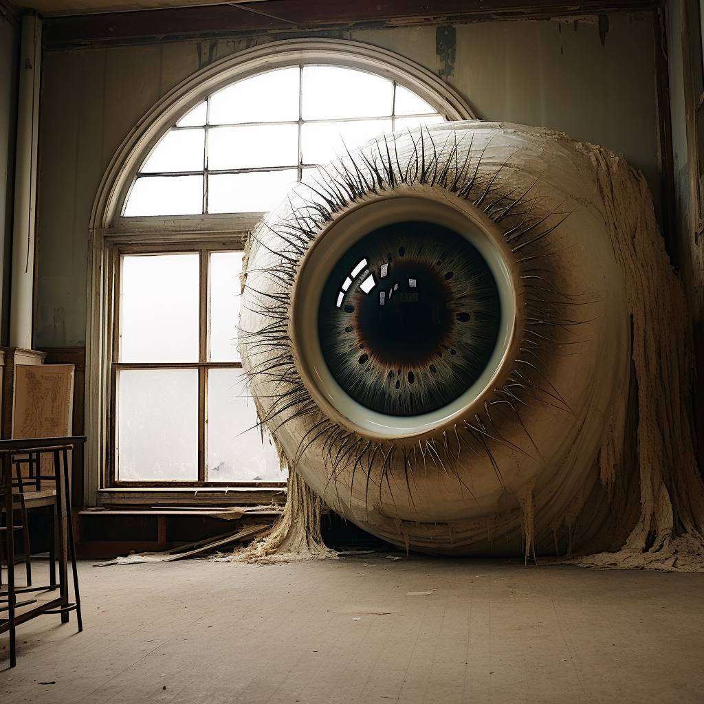 Giant monster eye peering through the window