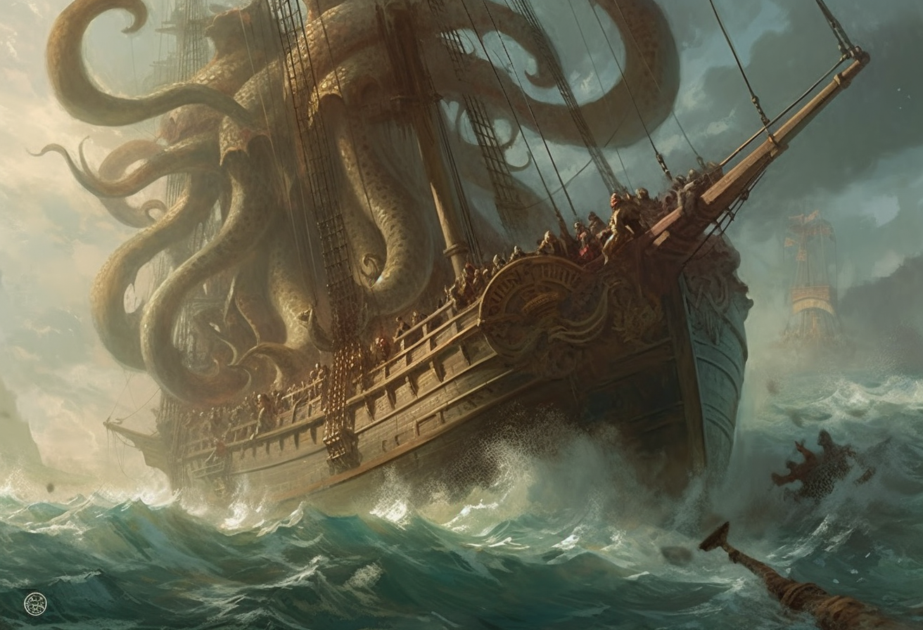 Giant Octopus attacking ancient ship