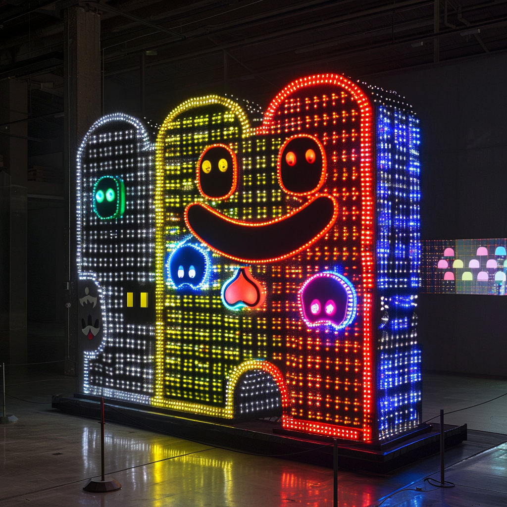 Giant Pac-Man chasing colorful ghosts