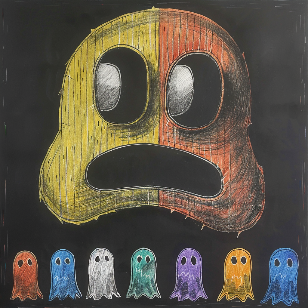 giant pac-man eating ghosts sketch