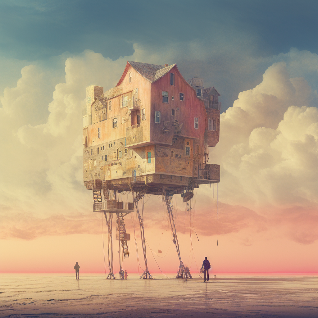 Giant People Tiny Houses Cinematic Pastel Tones