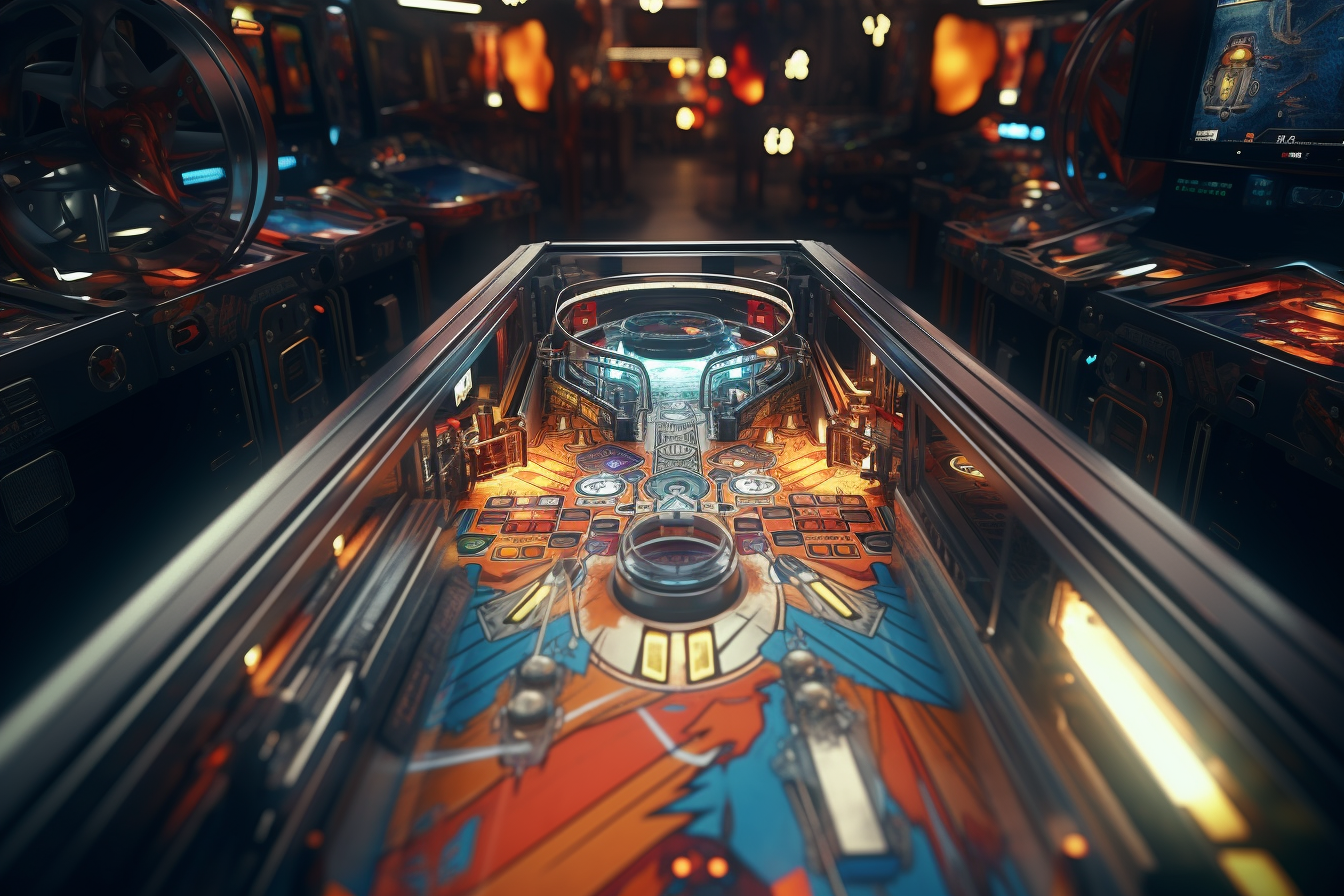 Giant pinball machine with silver pinball