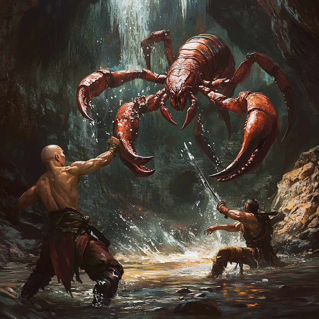 Giant Red Scorpion Fighting Monk