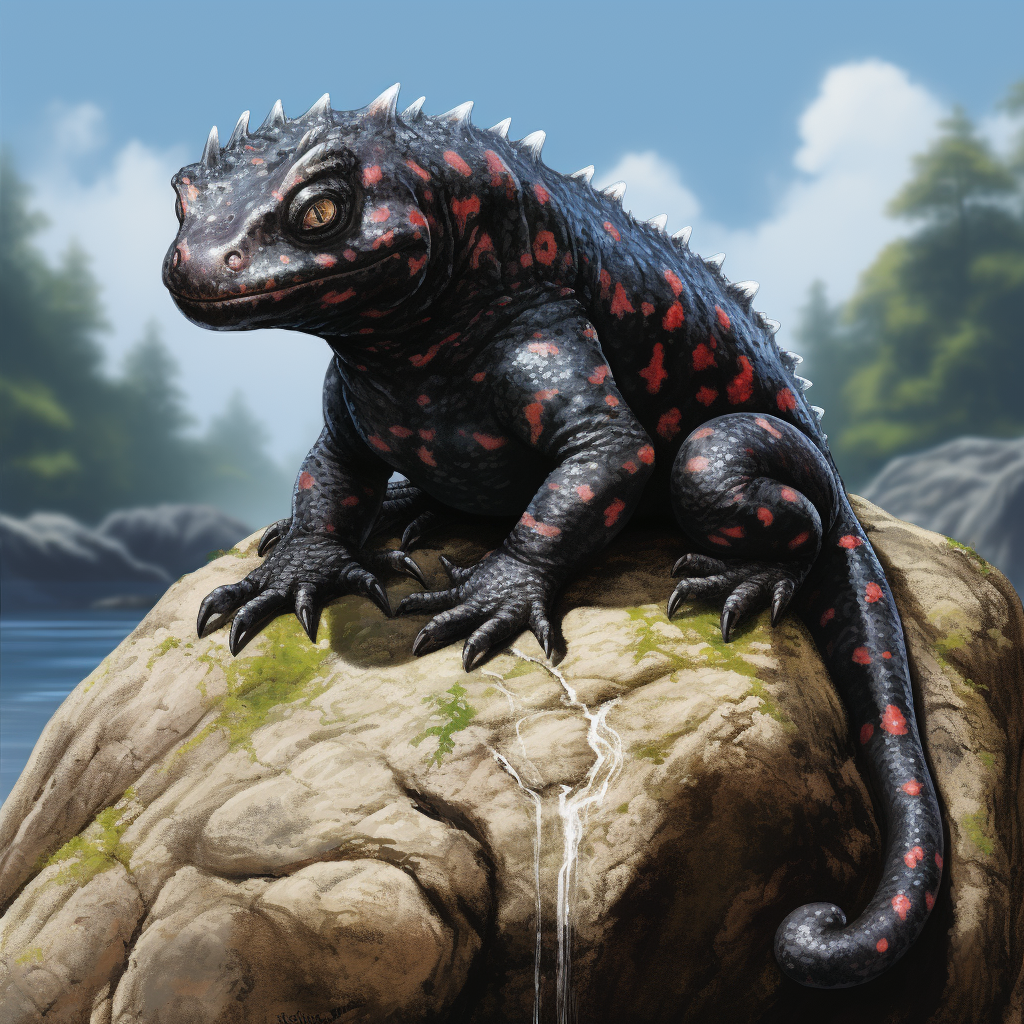 Digital art of a giant salamander on a rock