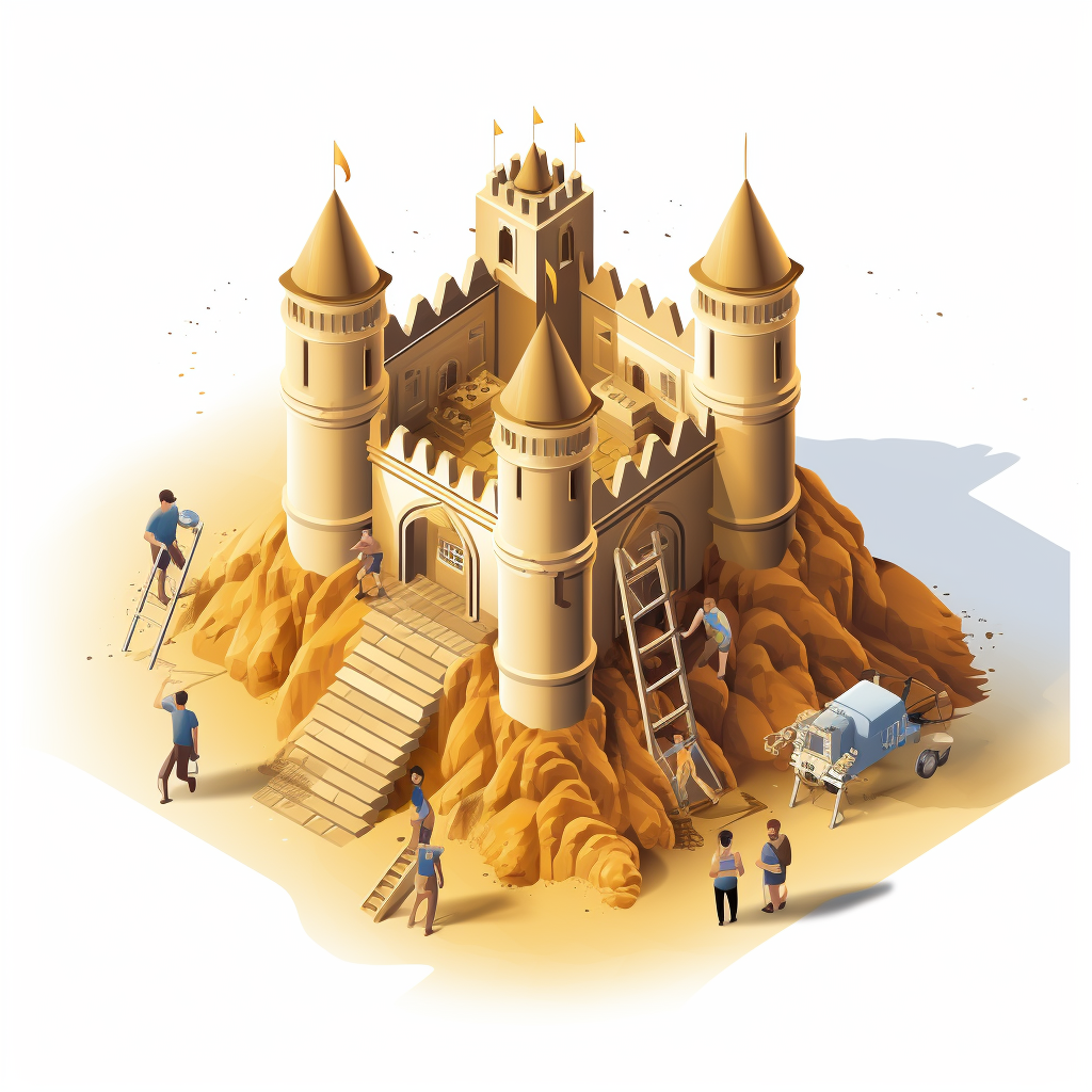 Animation of people building sandcastle together