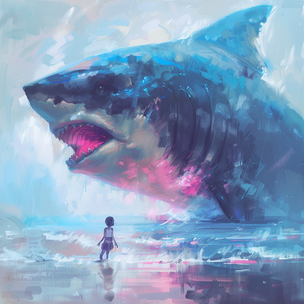 giant shark protecting crying child