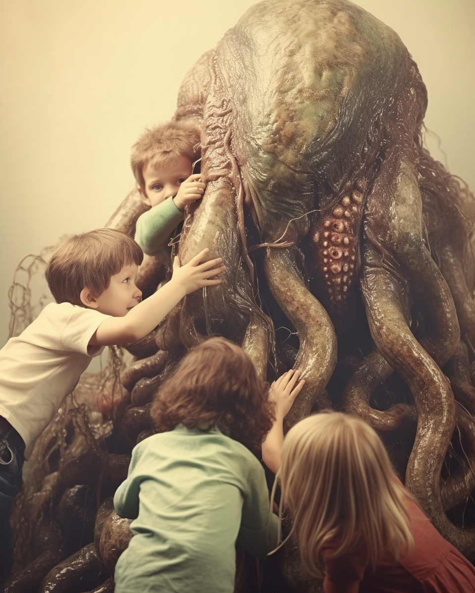 Kids playing with giant slimy monster