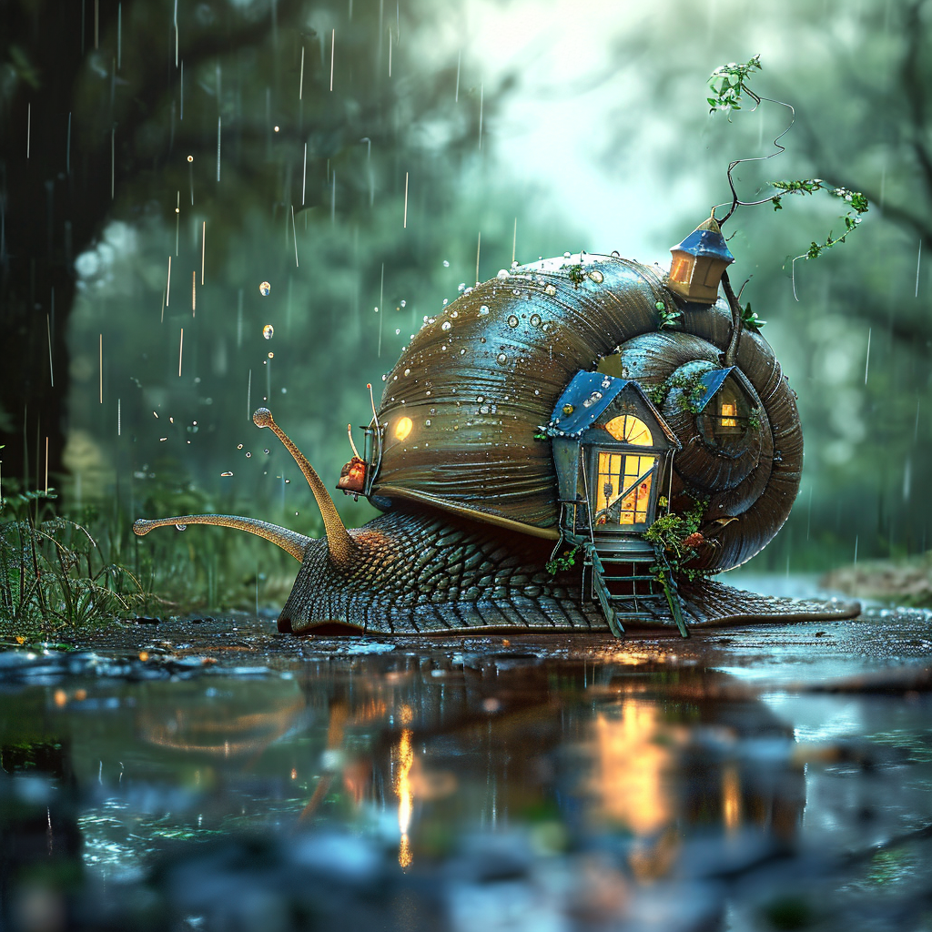 Cute Cartoon Giant Snail with House