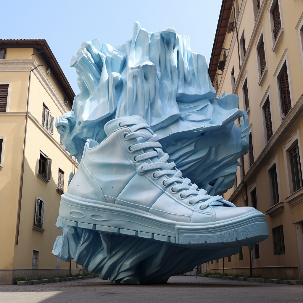 Giant sneaker installation on building in Milan