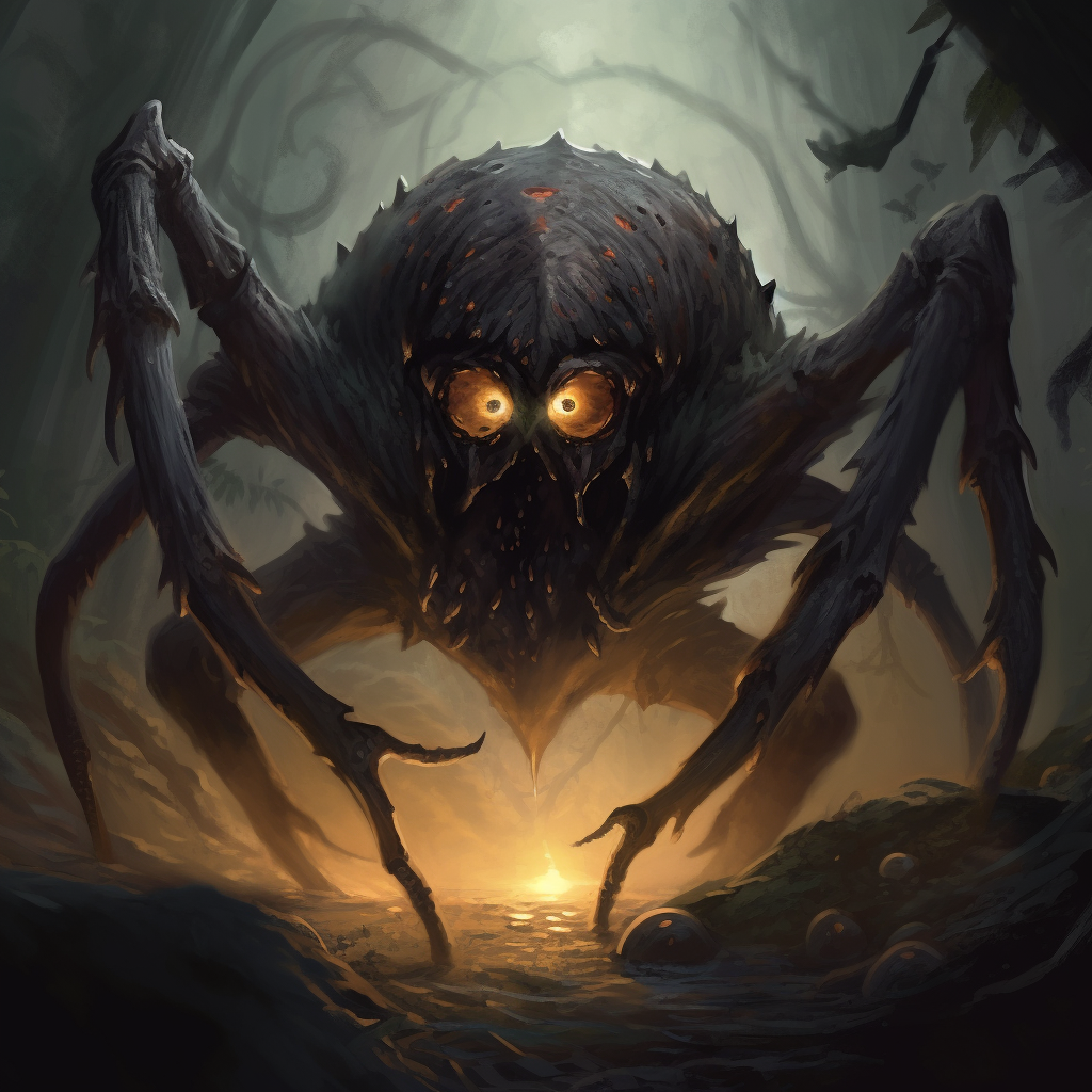 Shadowy black giant spider with beholder eyestalks