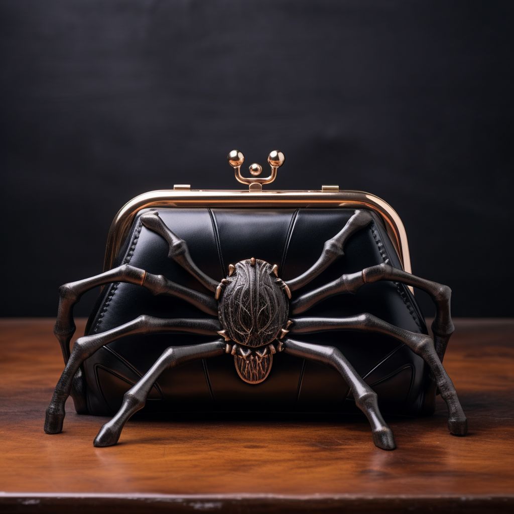 Black Leather Purse with Giant Spider