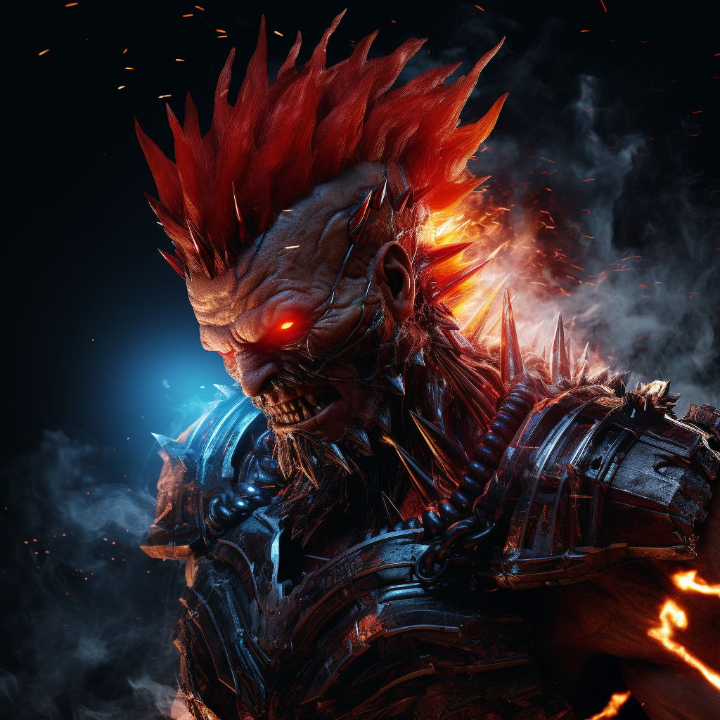 Giant spiked cyborg monster with red hair and beard