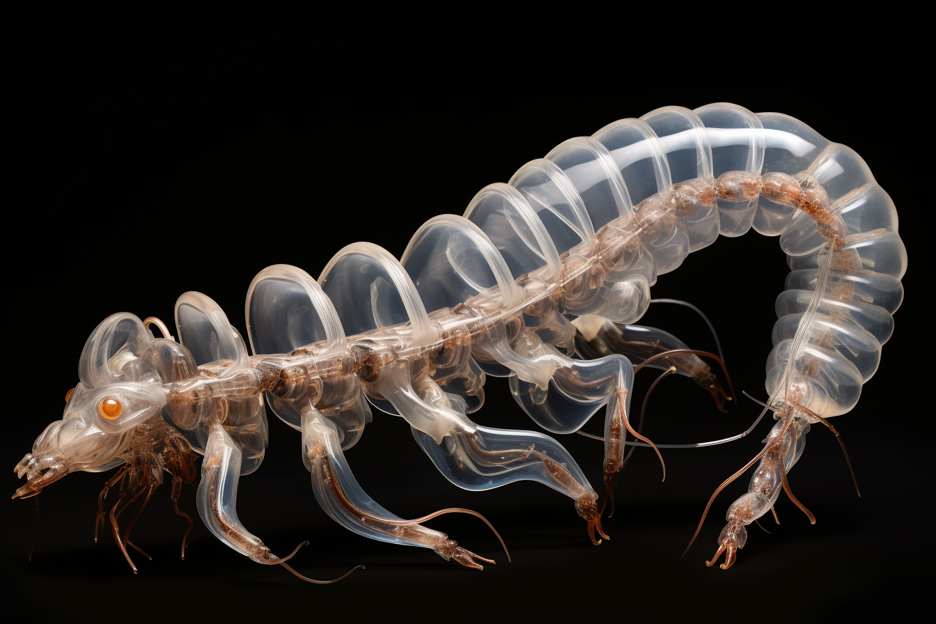 Disassembled parts of a transparent glass cerebroside centipede