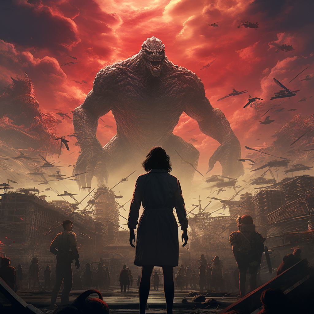 Powerful giant woman preparing to fight Godzilla