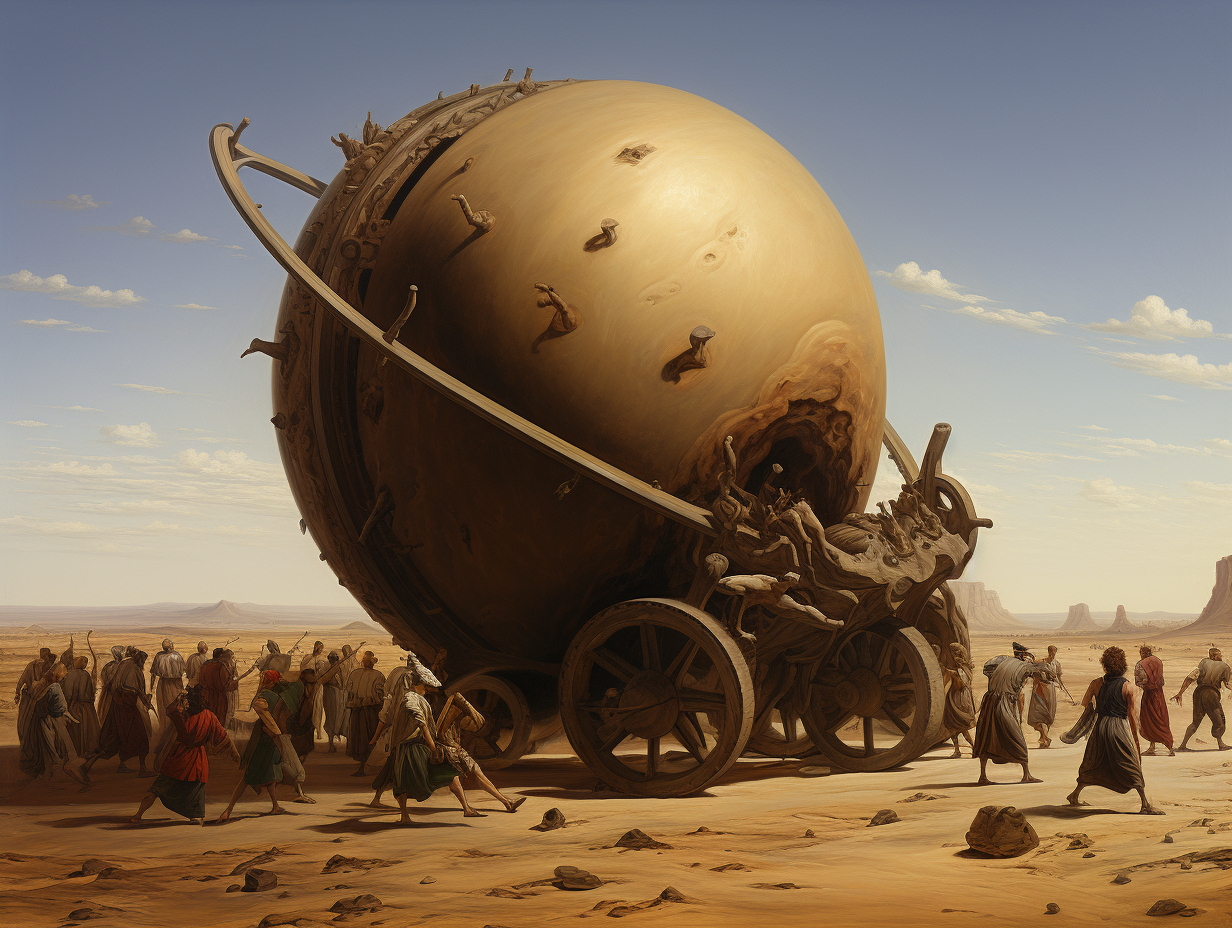 Trojan Army Pushes Giant Wooden Orb Across Desert  ?