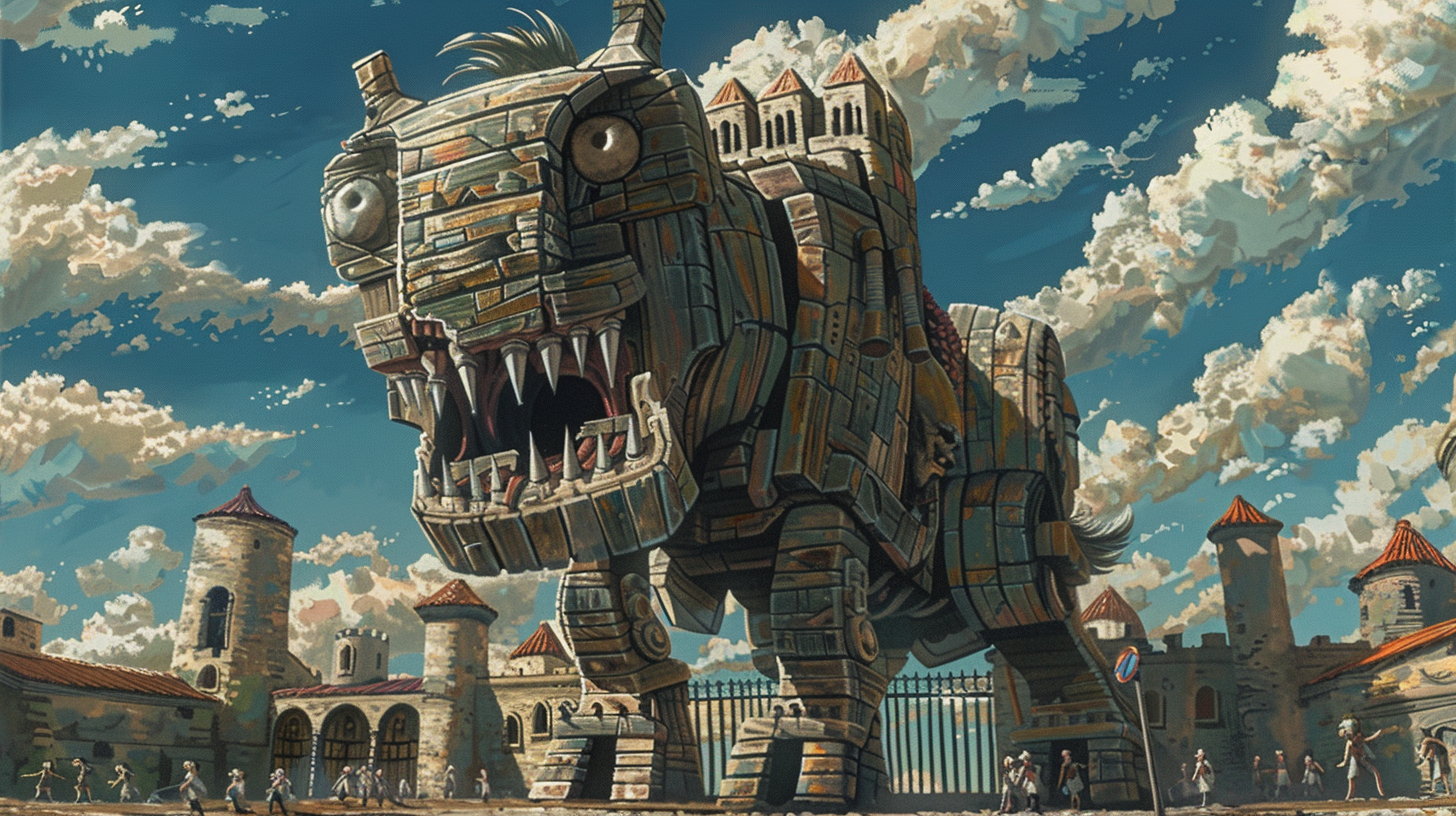 Cartoon Wooden Trojan Horse Teeth