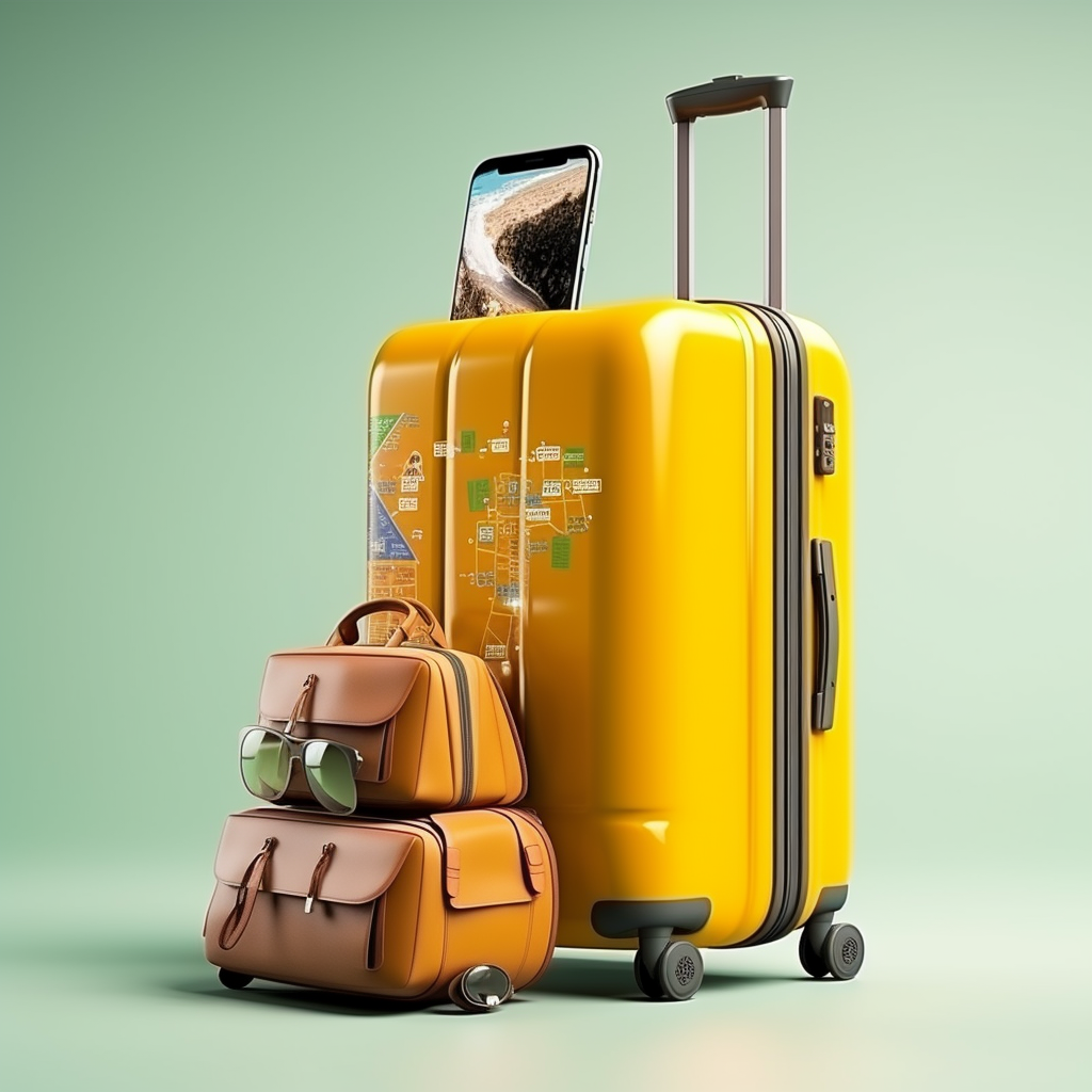 Yellow luggage with travel equipment