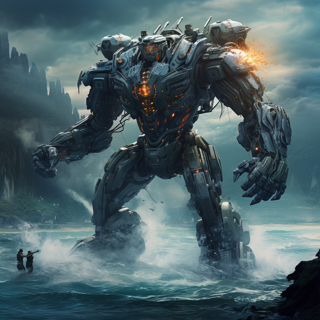 Giant Pacific Rim Jaeger Mech in Ocean