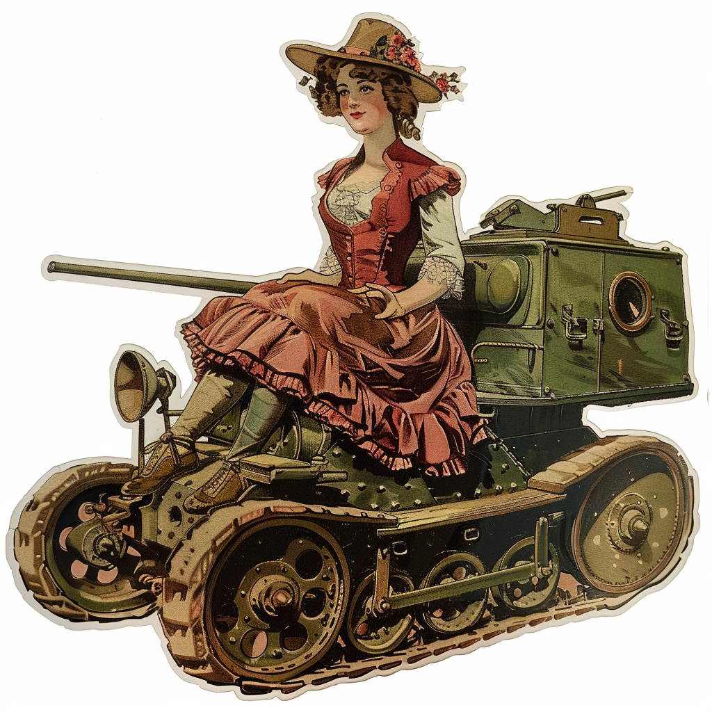 Vintage Gibson girl driving tank