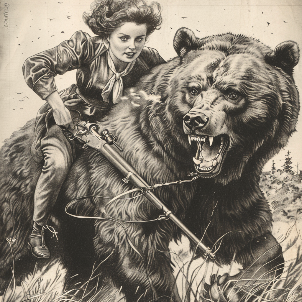 Girl riding bear into battle