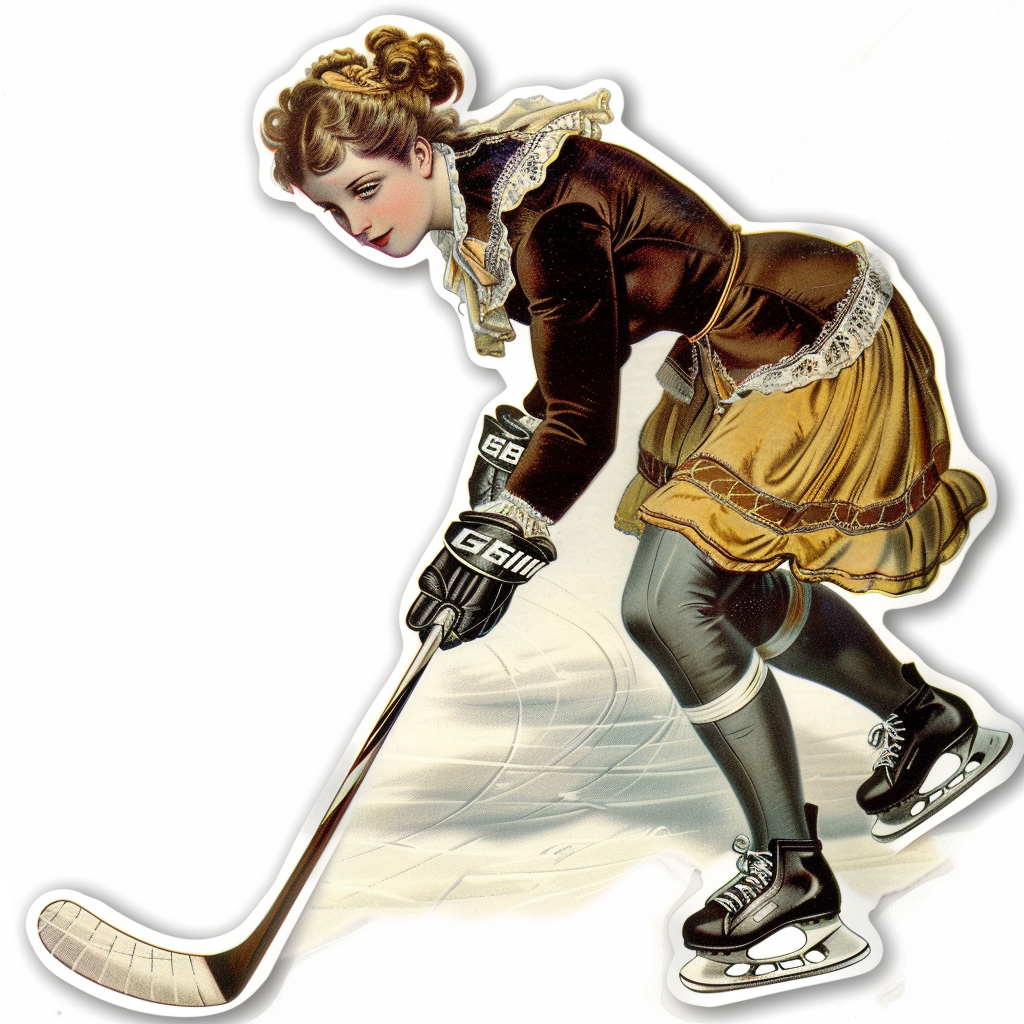 Gibson girl playing ice hockey sticker