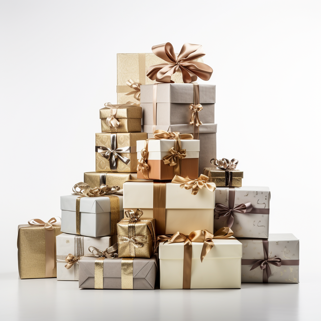 Pile of Gift Boxes on White